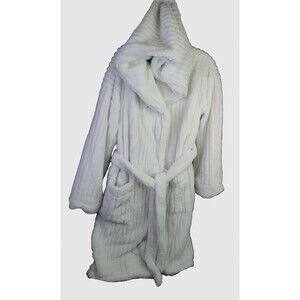 Pretty You London NWT Women White Hooded Soft Plush Robe Size M/L  Bathrobe